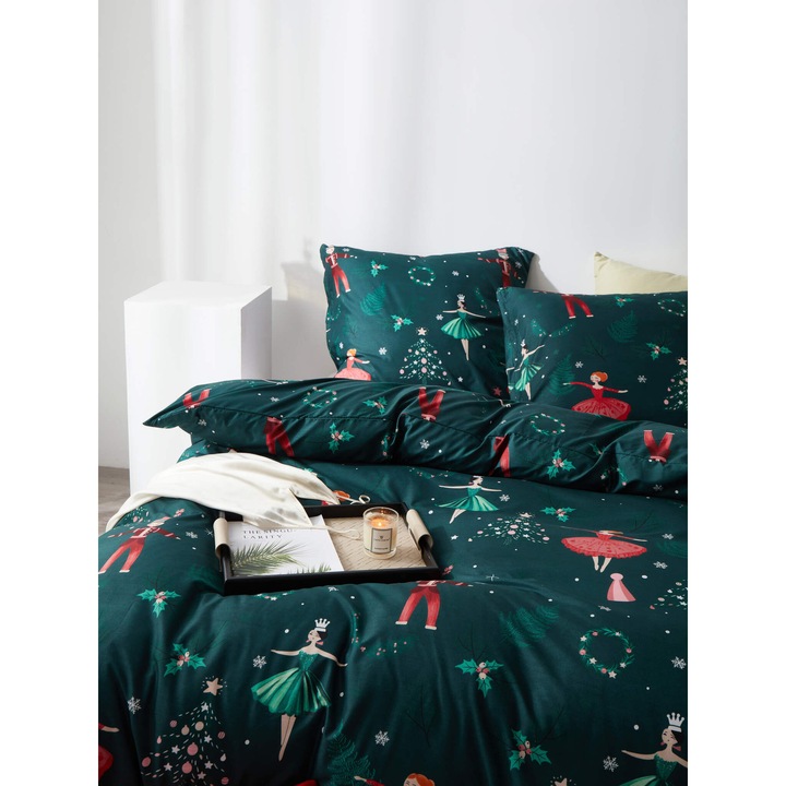 Ágynemű garnitúra, Spod Igly i Nitki, balerinák és Diótörők, 160x200cm, zöld
