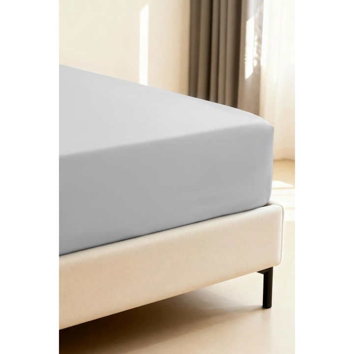 Cearceaf de pat din bambus cu guma, Spod Igly i Nitki, 120x200cm, gri, 100% fibra de bambus