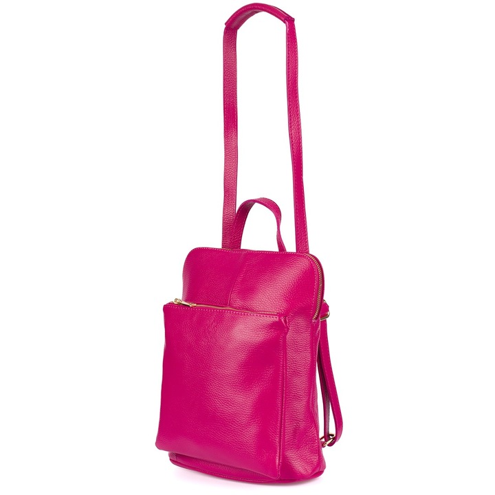 Rucsac dama 2in1, fuksia, piele naturala, 31x25x12cm, cu un compartiment, marca Beltimore