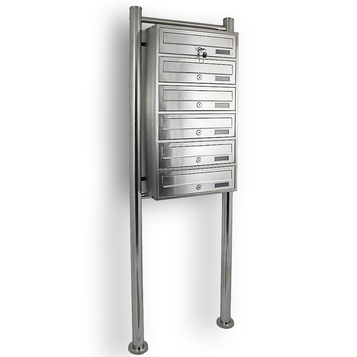 Skrzynka postala locatorska 6 compartimente, inox, montare simpla, set