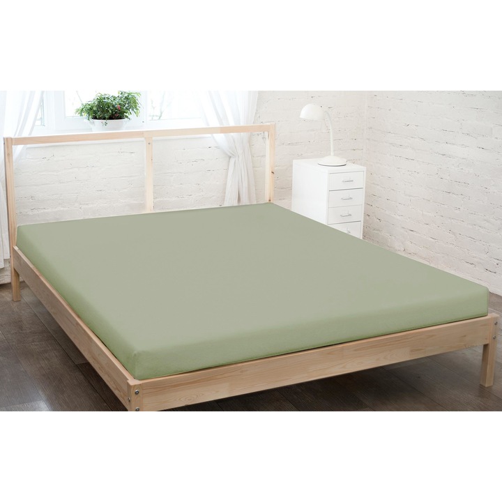 Cearceaf de pat KZ, jersey cu guma, 200x220cm, oliv
