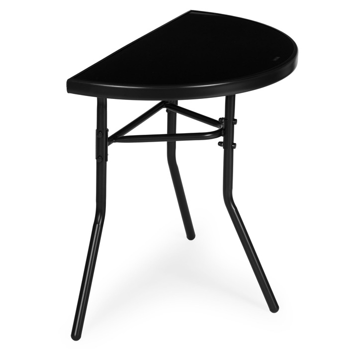 Masuta de cafea pentru balcon terasa, MultiGarden, 70x40cm, sticla securizata, otel vopsit, negru