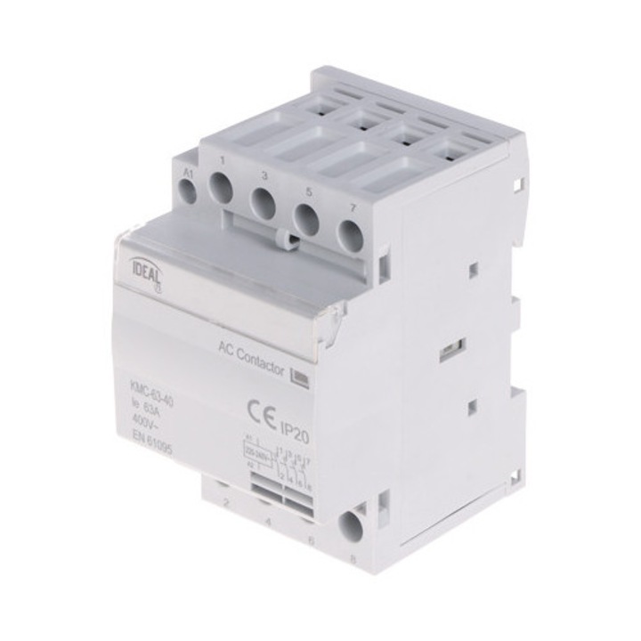 Moduláris mágneskapcsoló, Ideal, 63A, 400V AC, 4 érintkező, DIN sínre szerelhető
