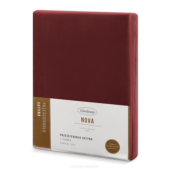 Чаршаф с ластик от сатен, Eurofirany, бордо, 140x200см, 100% памучен сатен