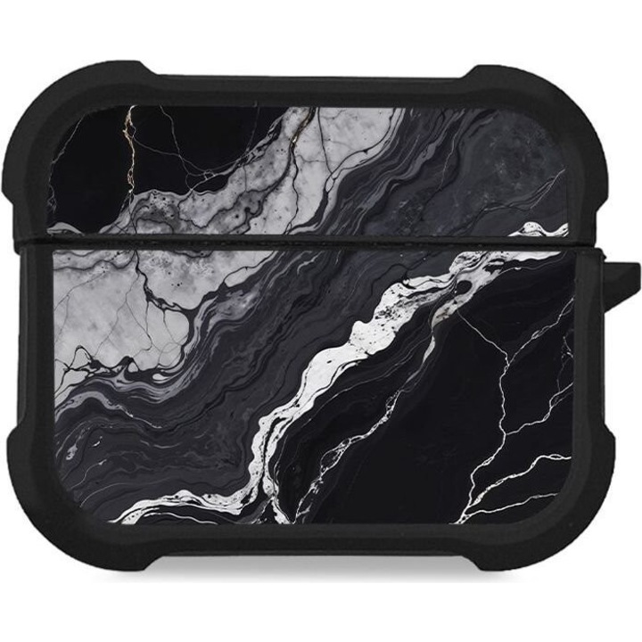 Sonique Theke Silikone Marble Series pentru AirPods Pro/Pro 2, design marmorat, protectie antisoc, negru