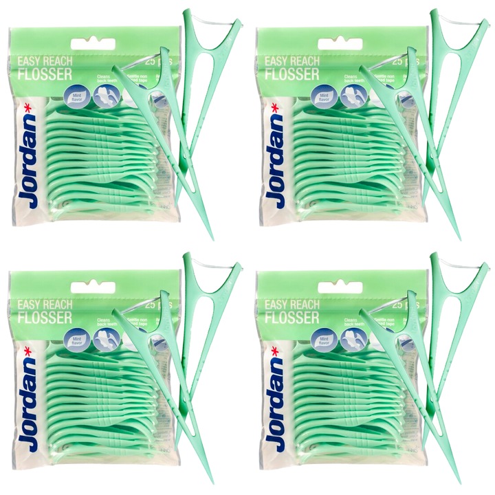 Комплект, конец за зъби Jordan Flosser, 25 броя, с клечка за зъби, с восък, аромат мента, за междузъбни пространства