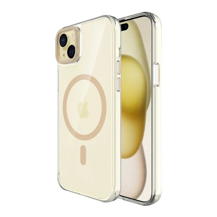 Husă de protecție pentru telefon, Respo, pentru iPhone 15/14/13, transparență, rezistență la șoc de 3m, aurie