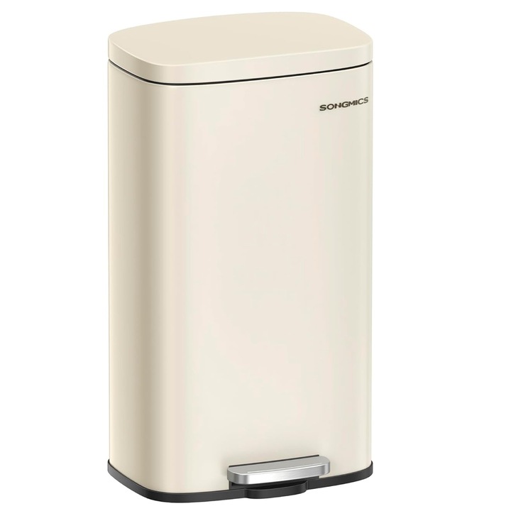SONGMICS Cos de gunoi cu pedala 30L, capac soft close, galeata interioara detasabila, otel, 63x35x30 cm, bej