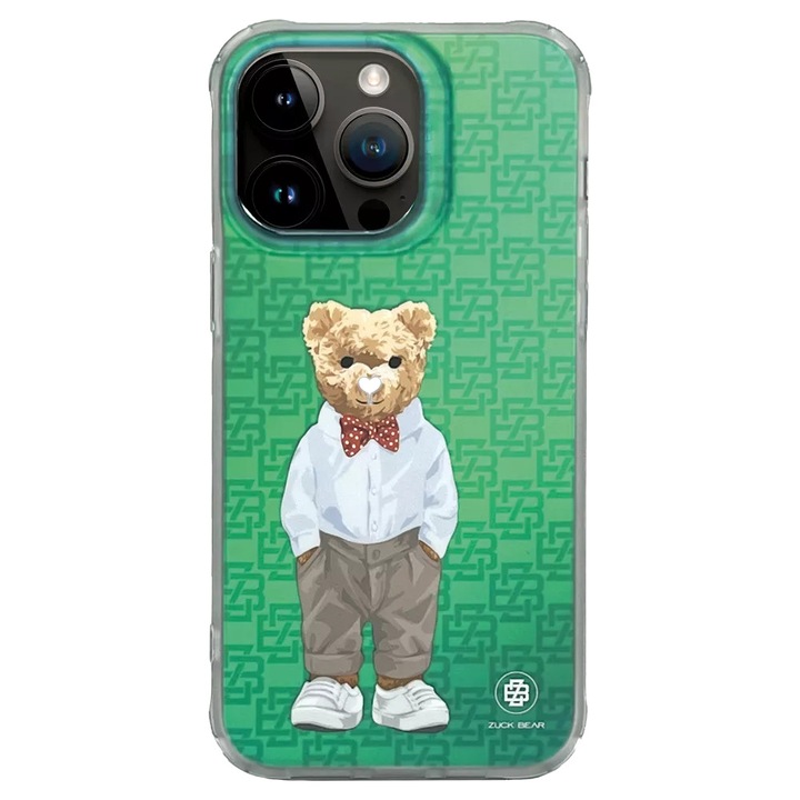 Husă de protecție pentru telefon, Zuckbear, iPhone 15 Pro, policarbonat și silicon, verde mentol