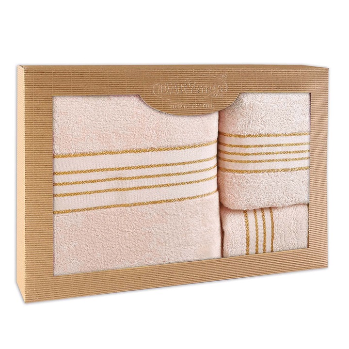 Set prosoape Darymex, 100% bumbac, 30x50cm + 50x90cm + 70x140cm, roz cuart