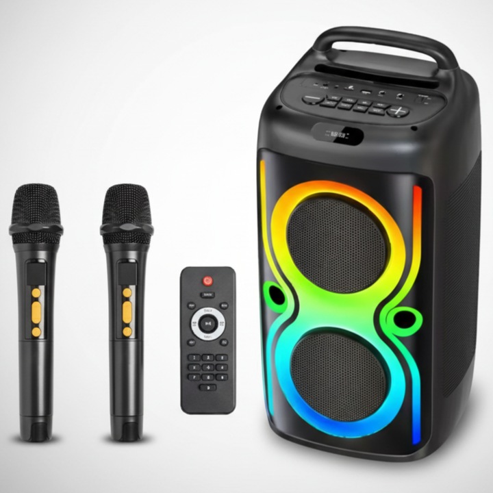 Boxa portabila Bluetooth, Zola, 300 W, LED RGB, conexiune TWS, port USB/TF/jack, 2 microfoane, telecomanda, bretele tip rucsac, 27.8 x 25 x 55.3 cm, neagra