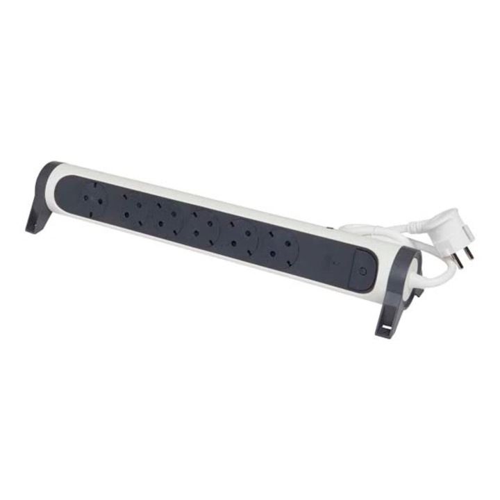 Разклонител със защита LEGRAND L694526, 6 контакта, 1.5м, тъмно сиво-бял