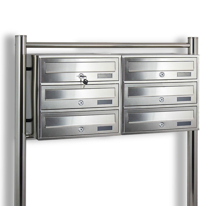 Cutie postala 2x3 din otel inoxidabil, 6 compartimente, metalic, compact