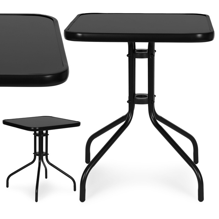 Mese gradina set, 60x60 cm, sticla securizata, structura metalica, negru