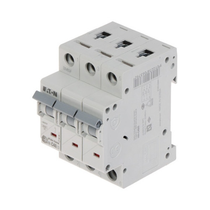 Intrerupator automat, Eaton, model HN-C40/3, 40 A, 3 poli, tip C, montaj pe sina DIN, 17.5 mm
