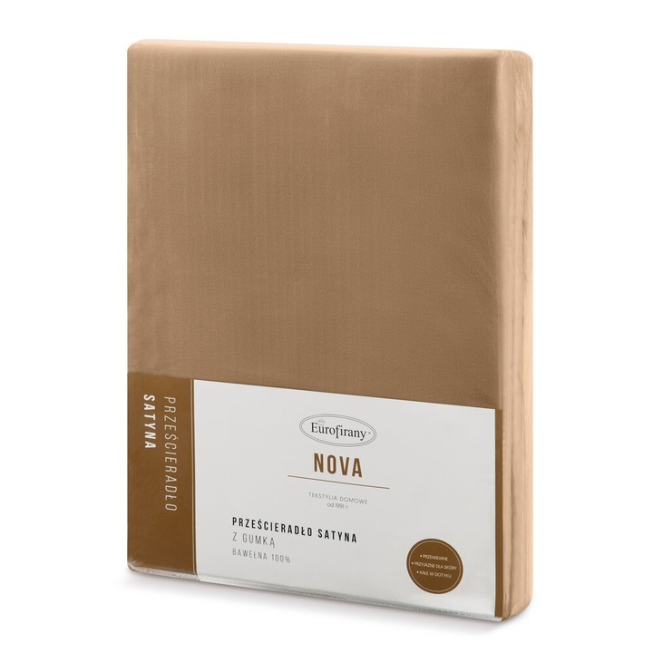 Чаршаф с ластик, Eurofirany, 180x200cm, тухлен, 100% памучен сатен