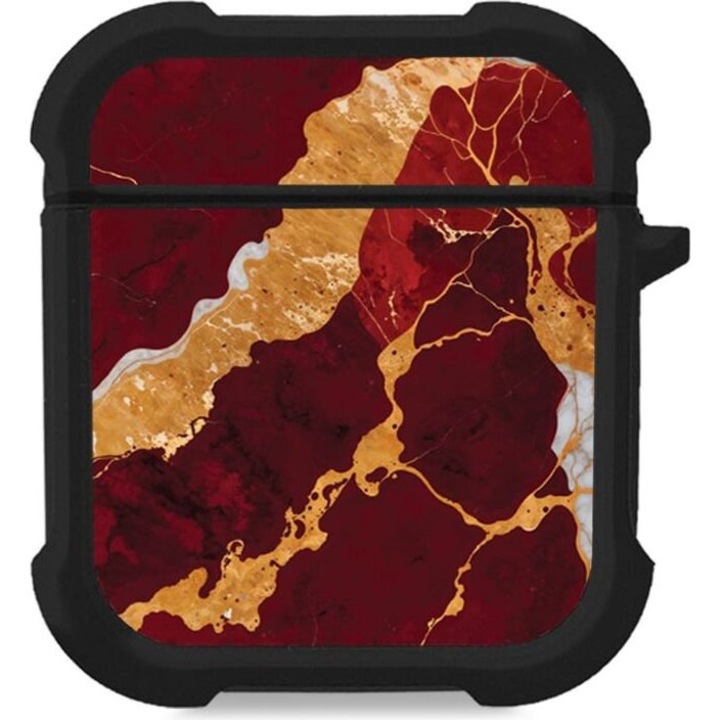 Husa Sonique Theke Silikone Marble Series pentru AirPods 1/2, rosu, protectie antisoc, design modern