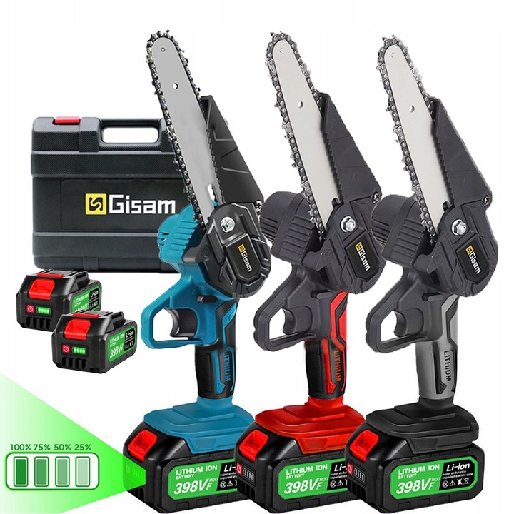 Fierastraie cu lant, 6", 2xAku 21V 3000mAh, 1500W, set, negru