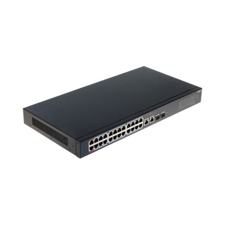 DAHUA menedzselhető switch, 24 LAN PoE port, 2 RJ45 port, 2 SFP port, 240W