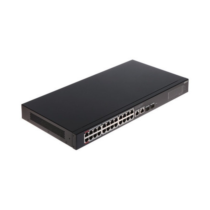PoE switch 24 portos, DAHUA, 10/100/1000 Mb/s, 375W, webes menedzsment, 2 SFP port