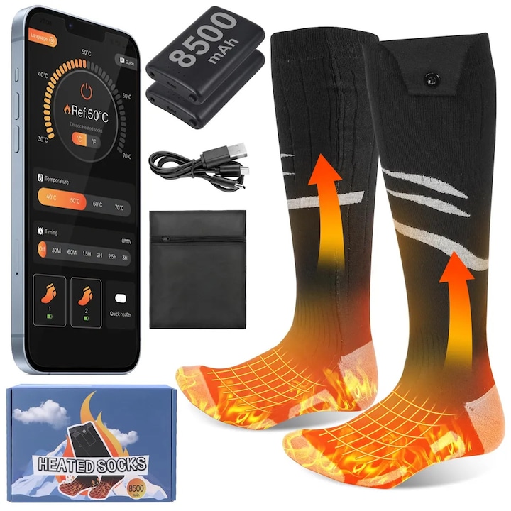 Sosete Incalzite cu Aplicatie Reincarcabile Electrice Olycism cu 4 Setari de Temperatura – Marimea L