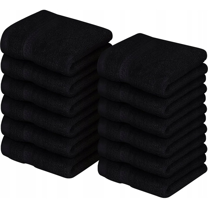 Törölközők, 12 darabos készlet, pamut, 30x30cm, fekete