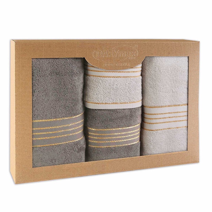 Set prosoape Darymex, 4 piese, 100% bumbac, 500g/m2, gri deschis/grafit, 50x90cm + 70x140cm