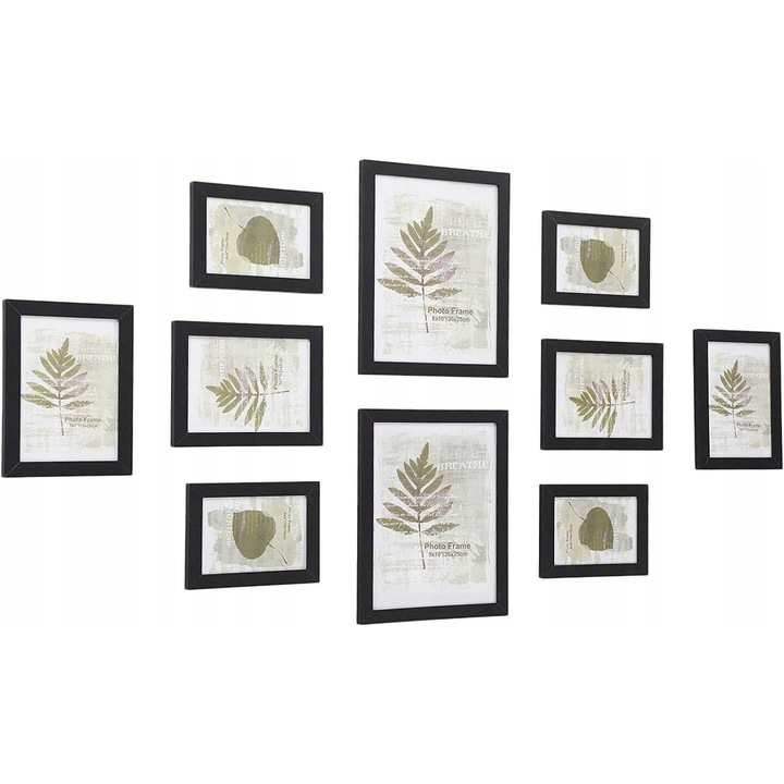 Set 10 rame foto negre, diverse dimensiuni, din lemn, Songmics