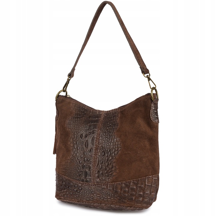 Valódi bőr táska, Beltimore, "listonoska" modell, sötétbarna színű, mérete 26x30x15cm, két pánttal.