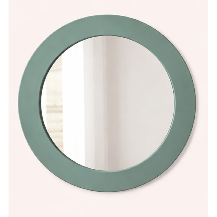 Oglinda decorativa rotunda 50 cm, rama din lemn pictata manual verde