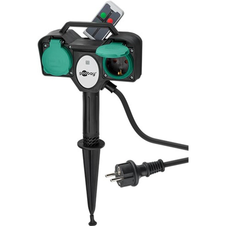 GOOBAY EXTS-2S2M-GARD/RC-G hosszabbító, 2 aljzat, 3680W, IP44, 2m, zöld