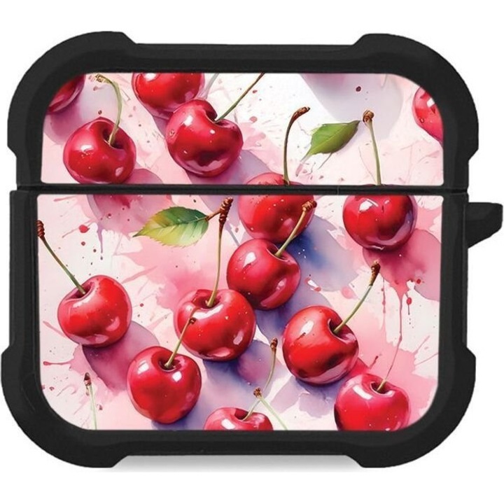 Husa Sonique pentru AirPods 3, design fructe, protectie antisoc, silicon, rosie