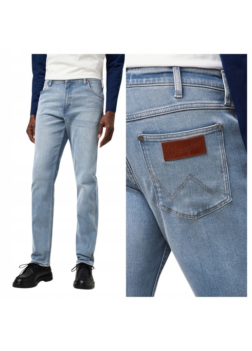 Blugi Barbati, Wrangler, Greensboro, Straight Fit, Talie Medie, 5 Buzunare, Lungi, Fermoar, Bumbac, W36-L30, Albastru