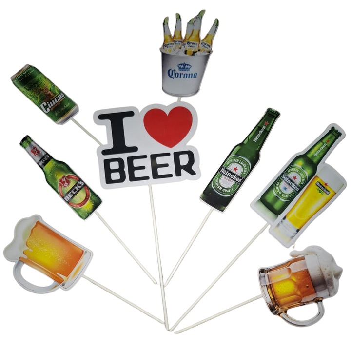 Декорация топер за торта от картон, тематика любители на бирата, годишнина - 8 броя