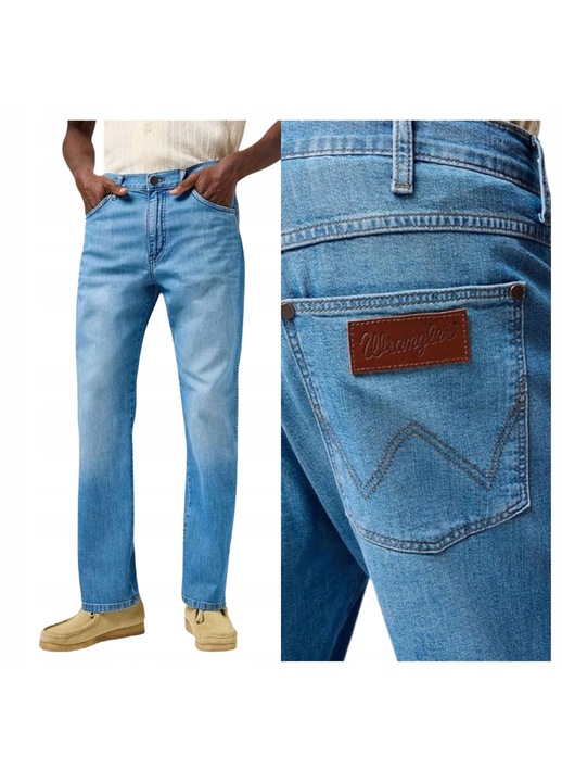 Blugi Barbati, Wrangler, Frontier, Straight Fit, Talie Medie, 5 Buzunare, Lungi, Fermoar, Bumbac, Albastru, Albastru