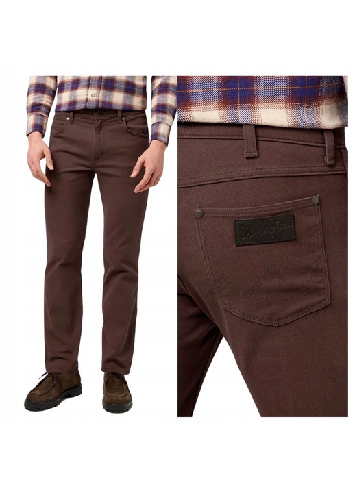 Blugi Barbati, Wrangler, Greensboro, Straight Fit, Talie Medie, 5 Buzunare, Lungi, Fermoar, Bumbac, Maro, Maro deschis