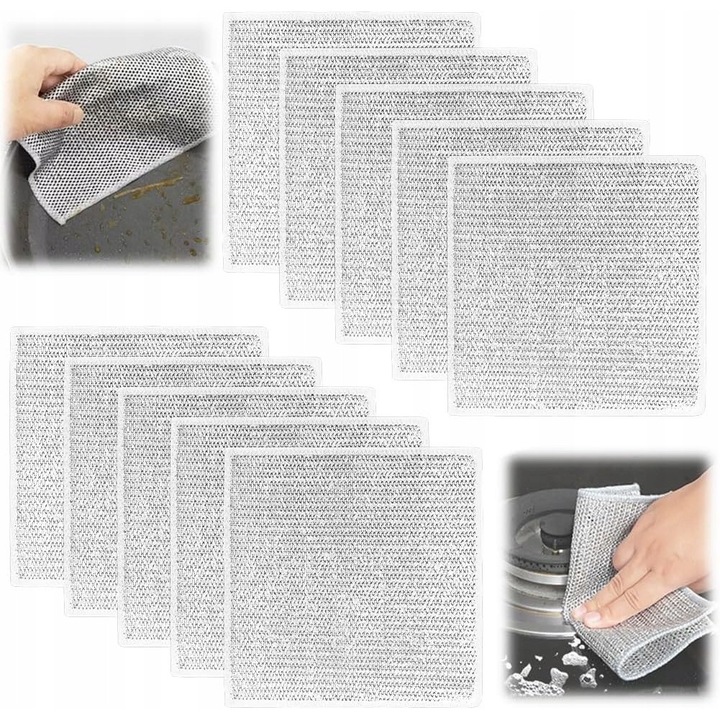 Set bureti de curatare din microfibra 20x20cm, curatare umeda si uscata, 10 bucati