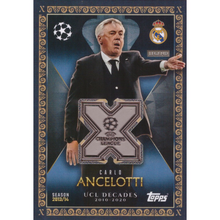 Card Colecționar Carlo Ancelotti, Real Madrid, Relic UCL Decades, 8.5cm, Topps