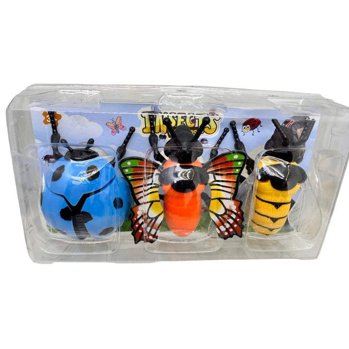 Set 3 insecte mecanice cu cheita jucarie copii insecte din plastic care merg