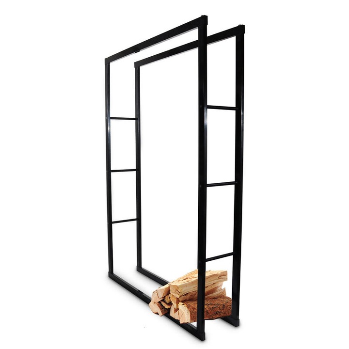 Stojak pentru lemne de foc Bituxx, 100x25x150cm, negru, set cu accesorii de montaj