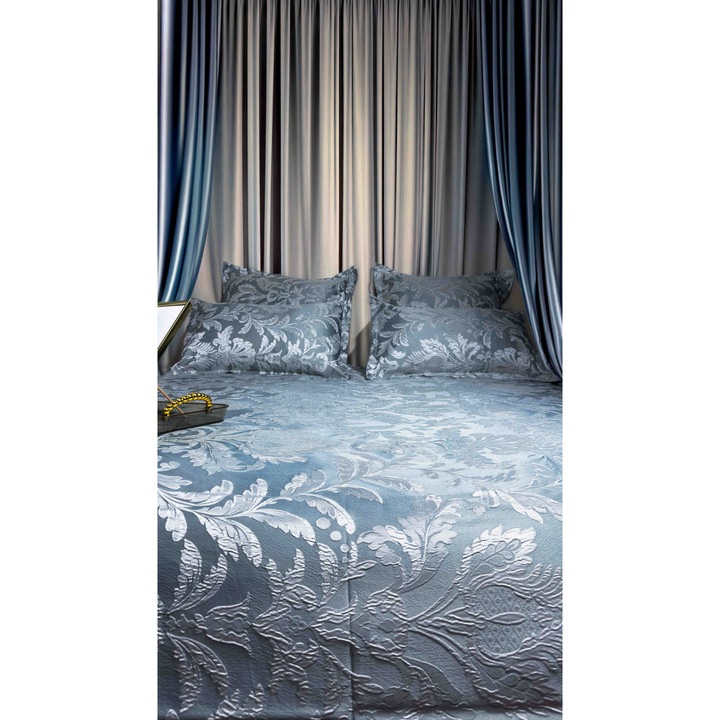Луксозно спално бельо от сатениран памук с бродерия, 6 части, кралско синьо