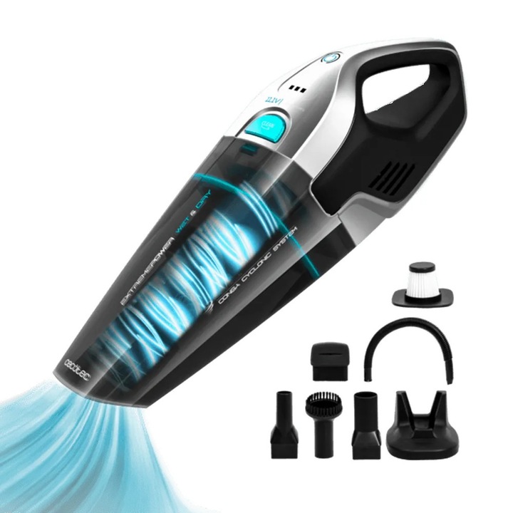 Aspirator de mana Cecotec, Conga Immortal Extreme Suction, rezervor 0.5 litri, potrivit pentru toate tipurile de suprafete, poate aspira si lichide, tehnologie ciclonica, tehnologie Force Sonic, sistem Wet&Dry, sistem antialergic, autonomie 20 min, gri