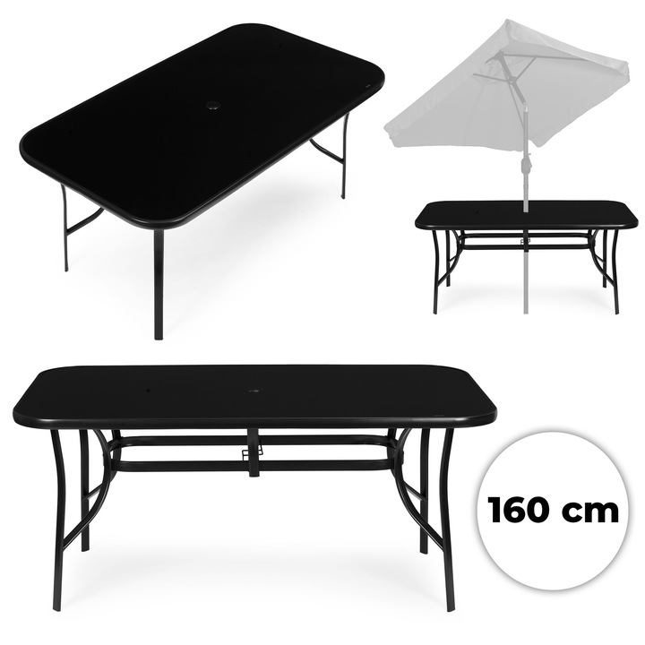 Mese gradina set, MultiGarden, 160x90cm, sticla securizata, negru