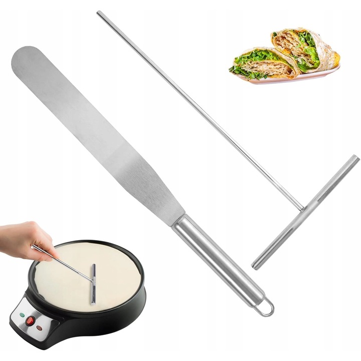 Set ustensile pentru clatite, rozdzielacz si spatula, inox, ergonomice, usor de curatat