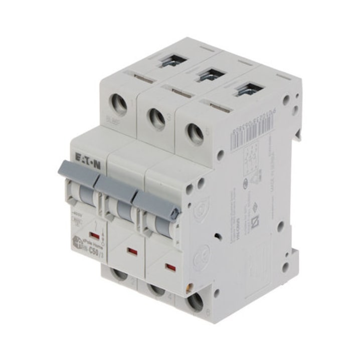 Intrerupator automat trifazat, Eaton, HN-C50/3, 50A, 3 poli, tip C, montaj pe sina DIN, 17.5mm