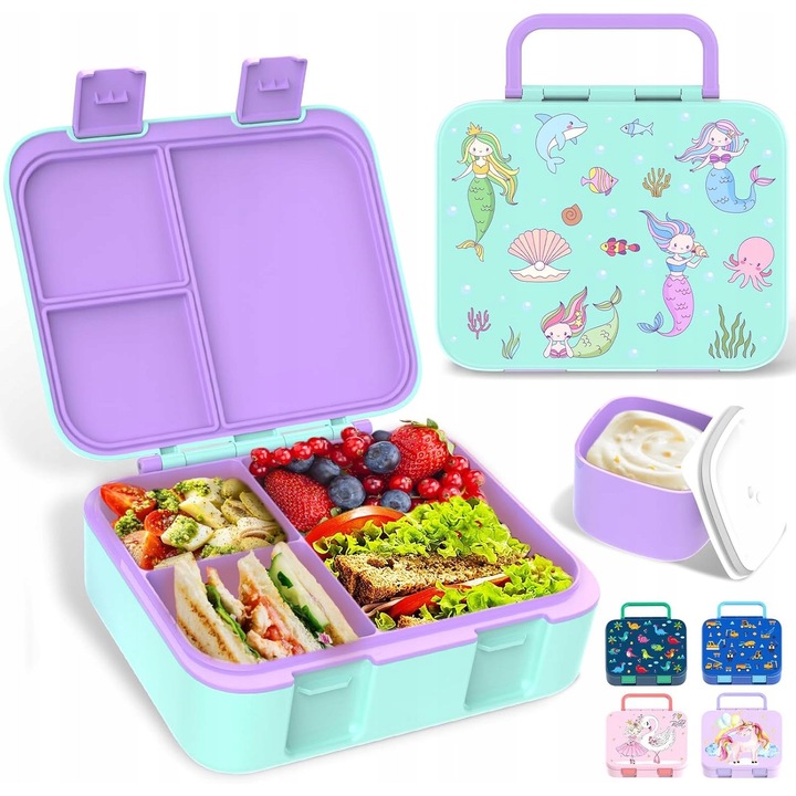 Gyermek ételhordó doboz, 1000ml, modern design, kék és lila, rekeszekkel
