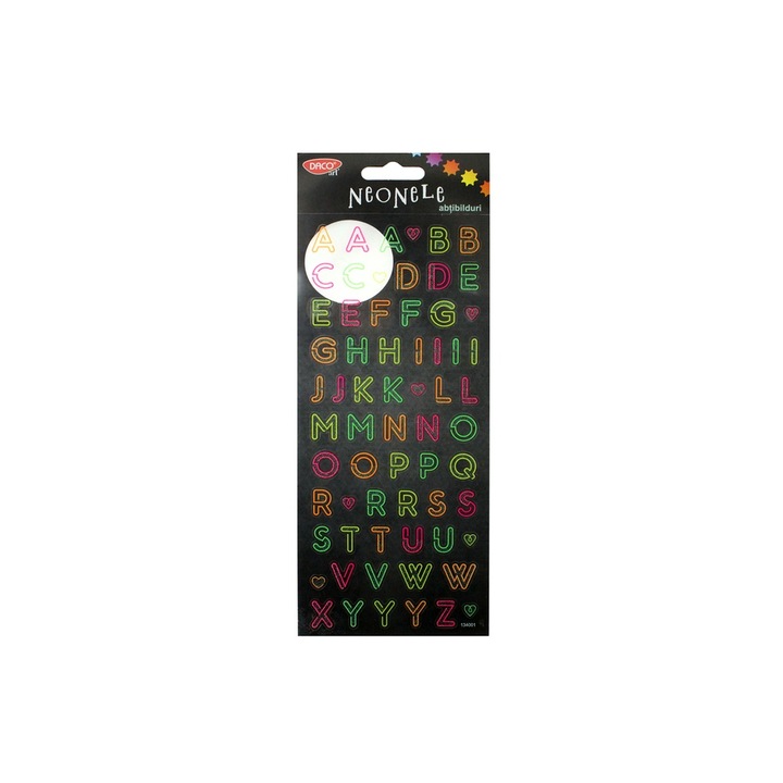 Stickere decorative Alfabet Neonele Daco, Litere colorate neon pentru personalizare si educatie