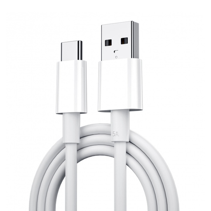 Кабел за зареждане USB A към Type C, съвместим със Samsung Galaxy S26 Plus, 6A Power Delivery, пренос на данни, бърза синхронизация на данни, 1м, бял