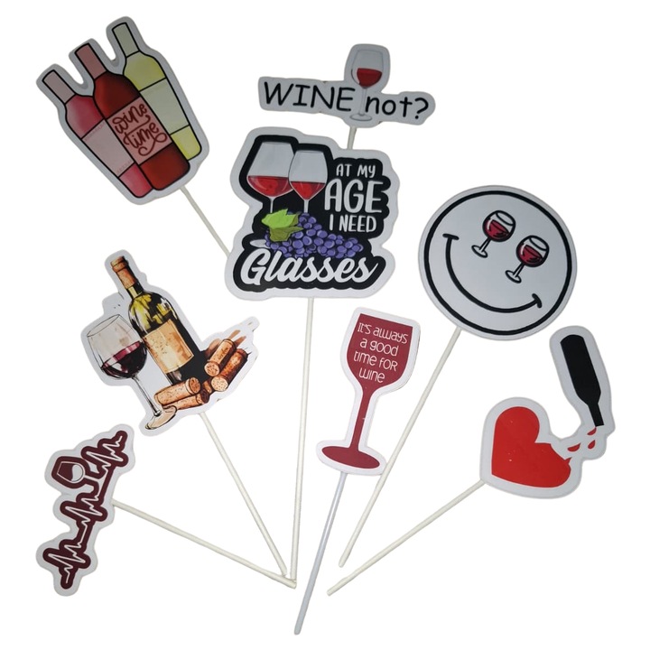 Декорация топер за торта от картон, тематика любители на вино, годишнина - 8 части