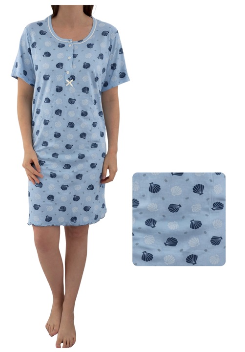 Camasa de noapte, albastra, bumbac, croiala confortabila, pentru femei